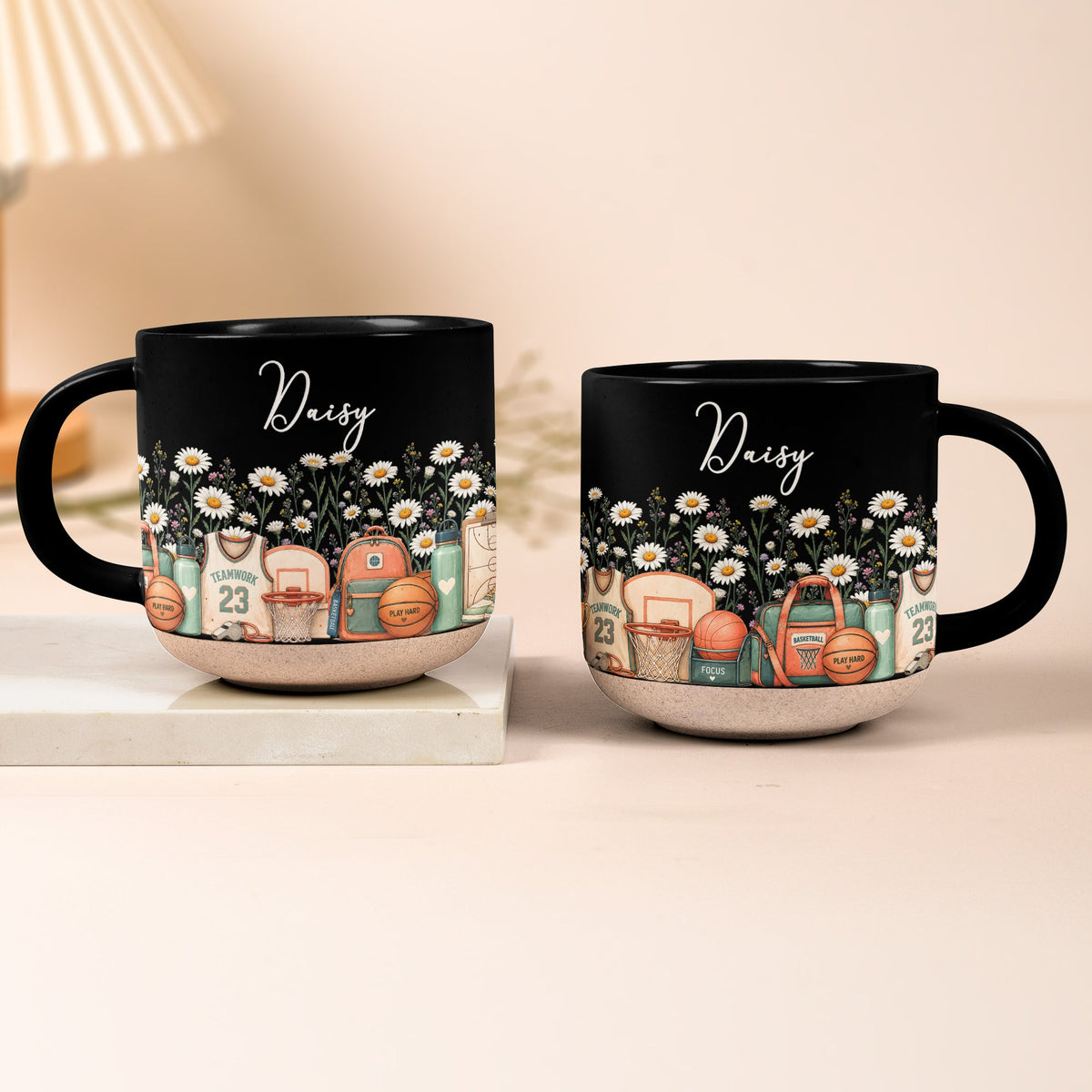 Custom Birth Flower & Name Pottery Mug - Gift For Basketball Fan Basketball Lover - Personalized Mug
