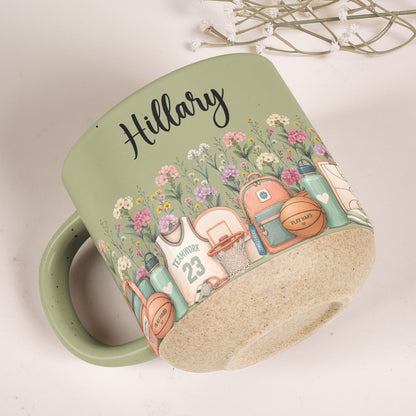 Custom Birth Flower & Name Pottery Mug - Gift For Basketball Fan Basketball Lover - Personalized Mug